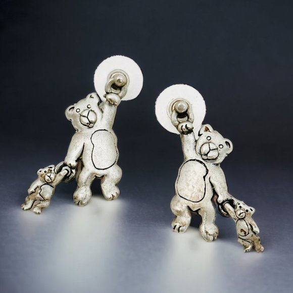 Jonette Jewelry (JJ) Bear Holding a Bear Earrings Vtg '80s - Picture 1 of 6